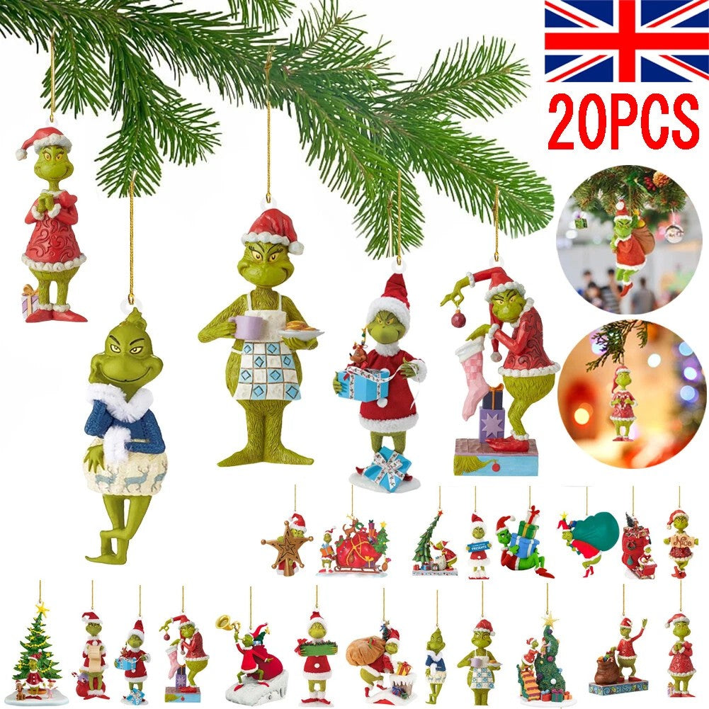 2D Flat Merry Christmas Grinch Ornament Xmas Tree Hanging Figure Decor Pendants