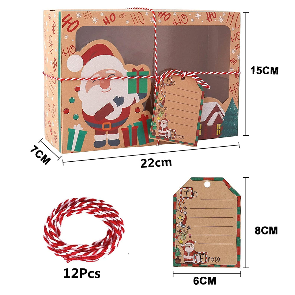 12PC Christmas Cookie Gift Box Kraft Paper Candy Gift Boxes Xmas Party Packaging