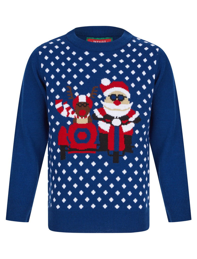 Kids Boys Christmas Jumper Sidecar Polka Dot Xmas Sweater Pullover Novelty