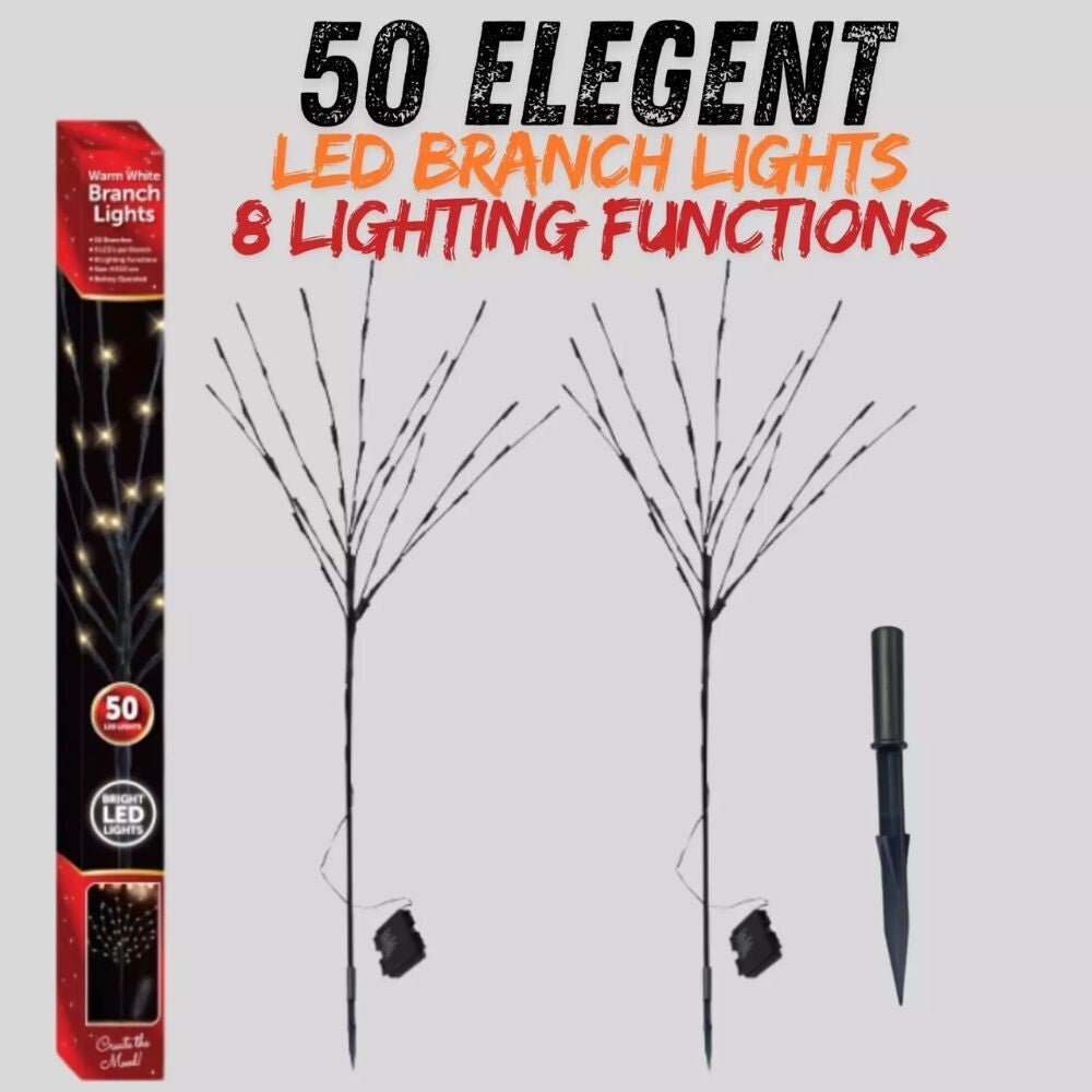 50 LED Indoor Black LED Tree Warm White Bright Lights Battery Christmas 110 Cm