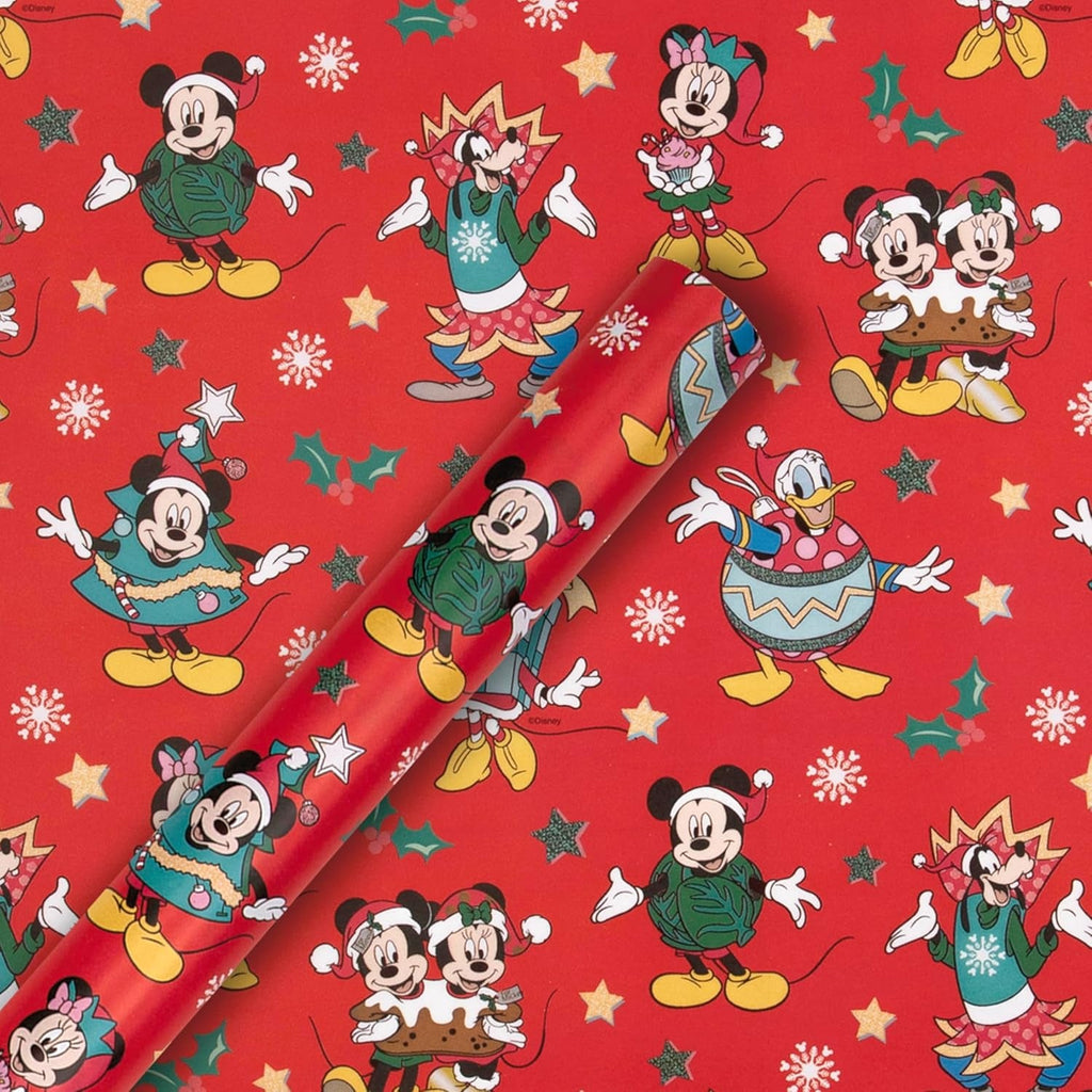 Wrapping Paper, Roll Wrap, Pack of 3, Disney, Mickey Mouse, Minnie Mouse, Christmas, Red, 4M Each