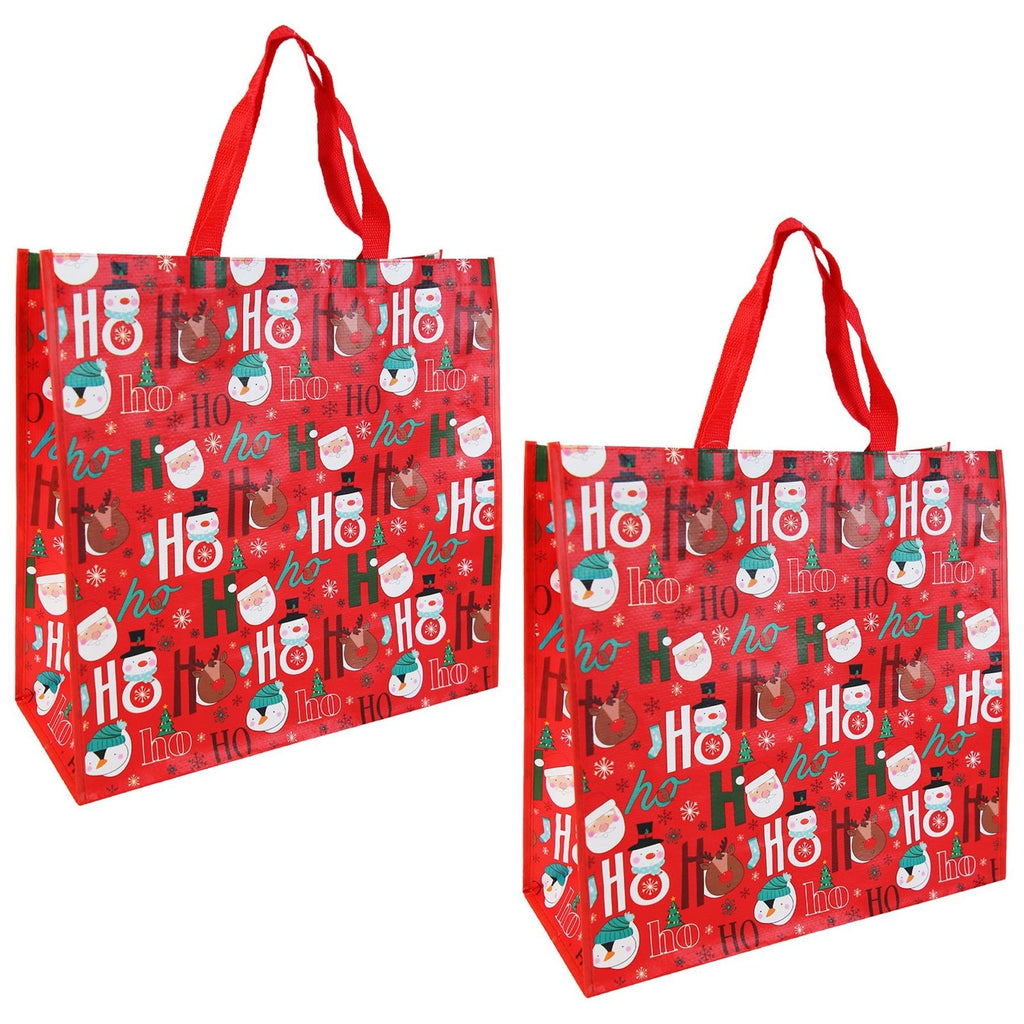 Set of 2 Large Christmas Gift Bags Xmas Presents Woven 45Cm X 45Cm - Ho Ho Ho