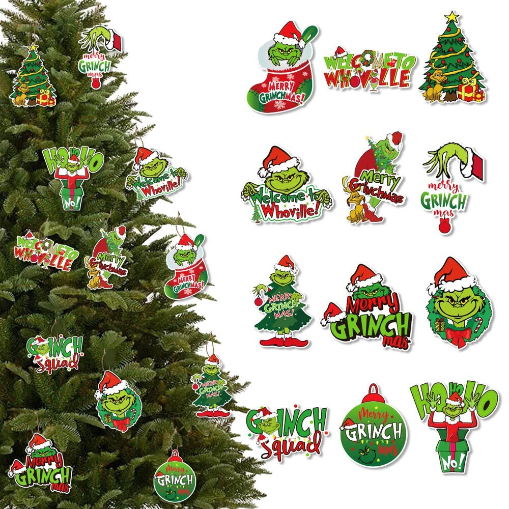 12X Merry Christmas Grinch Ornaments Xmas Tree Hanging Decoration Figure Pendant