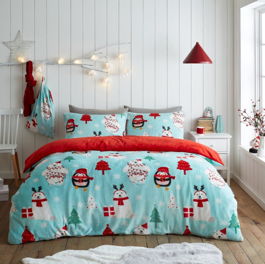 Christmas Duvet Cover Teddy Bedding Reversible Quilt Set Single Double Size UK