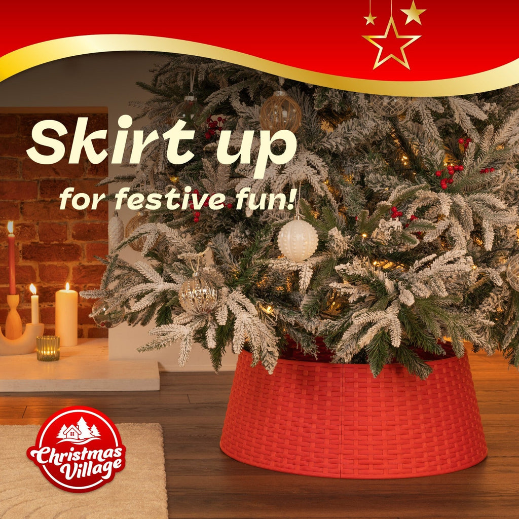 Xmas Christmas Tree Rattan Wicker Skirt Stand Base Basket Cover Tidy Decor Grey
