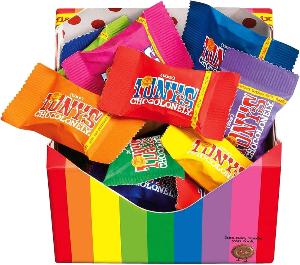 Tiny Tony'S Gift Box - 180G Mini Chocolate Mix to Share, 10 Different Flavours, Individually Wrapped, Vegetarian, Belgian Fairtrade Chocolates
