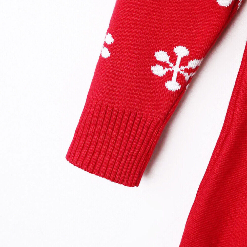 UK Kids Girls Christmas Elk Knitted Sweater Winter Warm Long Sleeve Jumper Dress