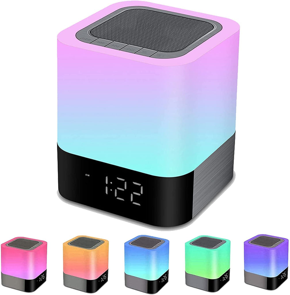 Bedside Lamp with Alarm Clock Bluetooth Speaker, Night Light Bedroom Decor RGB Color Changing Table Lamp, Gifts for Teenage Girls, Boys, Gifts for Women, Kids Birthday Presents Xmas Gifts for Her