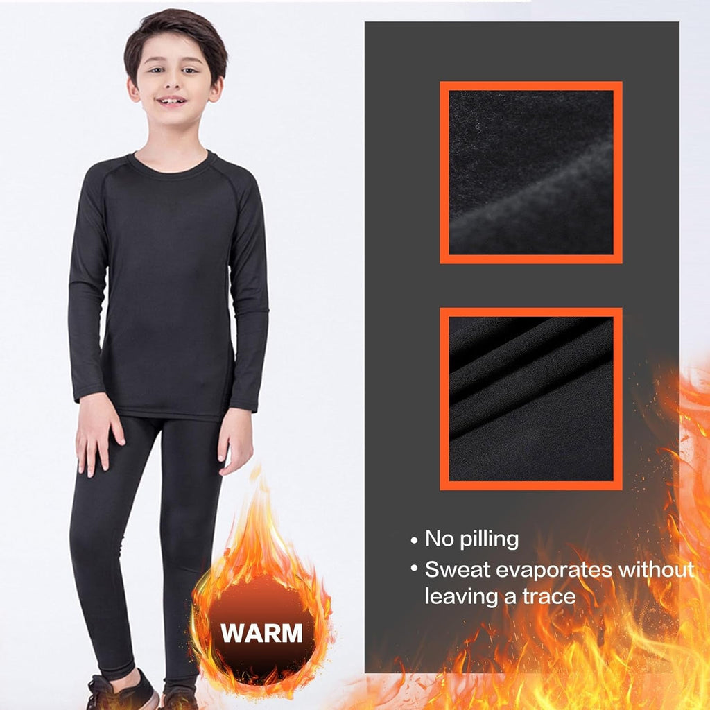 Kids' Boys Base Layer Set Thermal Sports Underwear Gym Athletic Shirt Tights Top & Bottom Sets