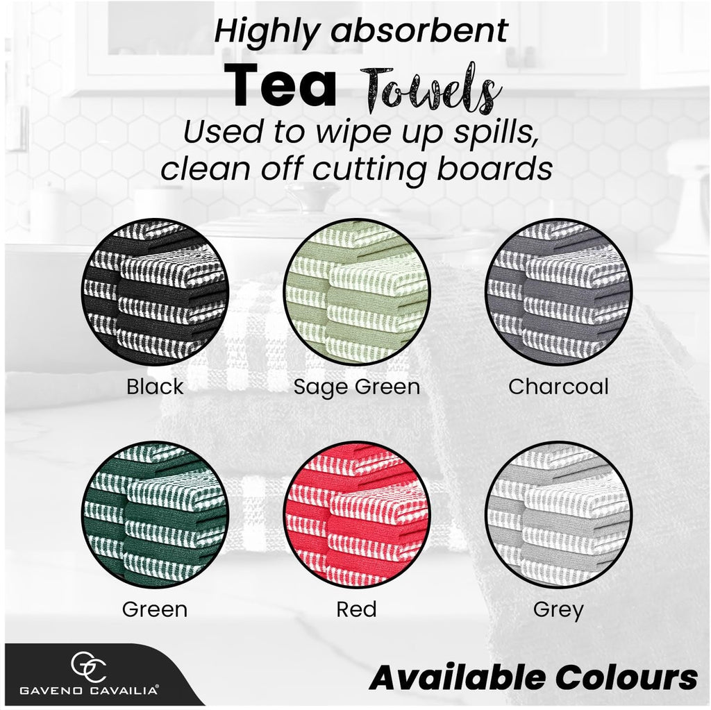 Large Tea Towels Pack of 16 | 46 X 65 Cm Sage Green Check Tea Towels Bar Kitchen Towels Set | Absorbent Chef Tea Towel Dish Cloths for Washing & Cleaning | 35% Polyester, 65% Cotton Dish Towels