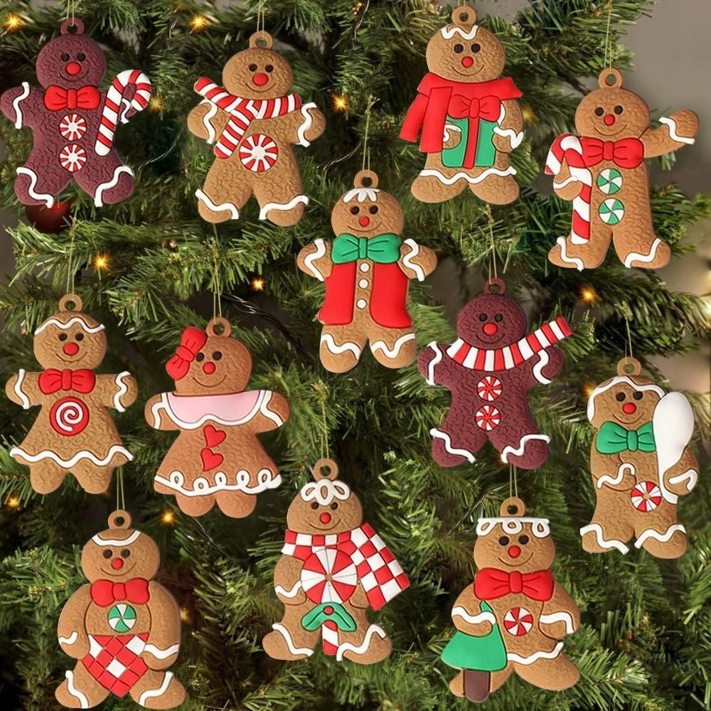 12Pcs Home Decoration Xmas Tree Ornament Gingerbread Man New Year Decor