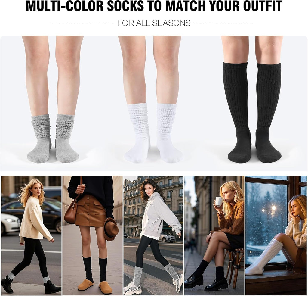 Womens Calf Socks Slouch Socks Extra Long Knee High Scrunch Stacked Sock Cotton Boot Socks for Women Girls One Size