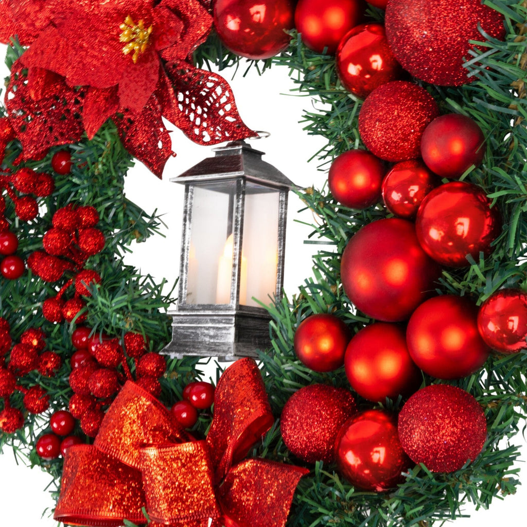 Artificial LED Christmas Wreath Pine Green Decorative Hanging Xmas Door 40Cm Bow