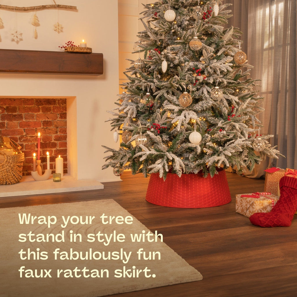 Xmas Christmas Tree Rattan Wicker Skirt Stand Base Basket Cover Tidy Decor Grey