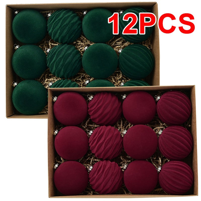 12X Velvet Christmas Balls Xmas Tree Hanging Bauble Ornament Party Decorations