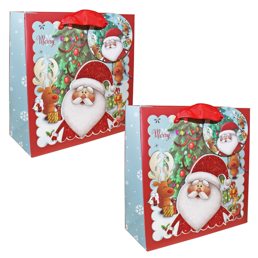 2 Pack 3D Christmas Gift Bags 16Cm X 16Cm Glittery - Choose Design