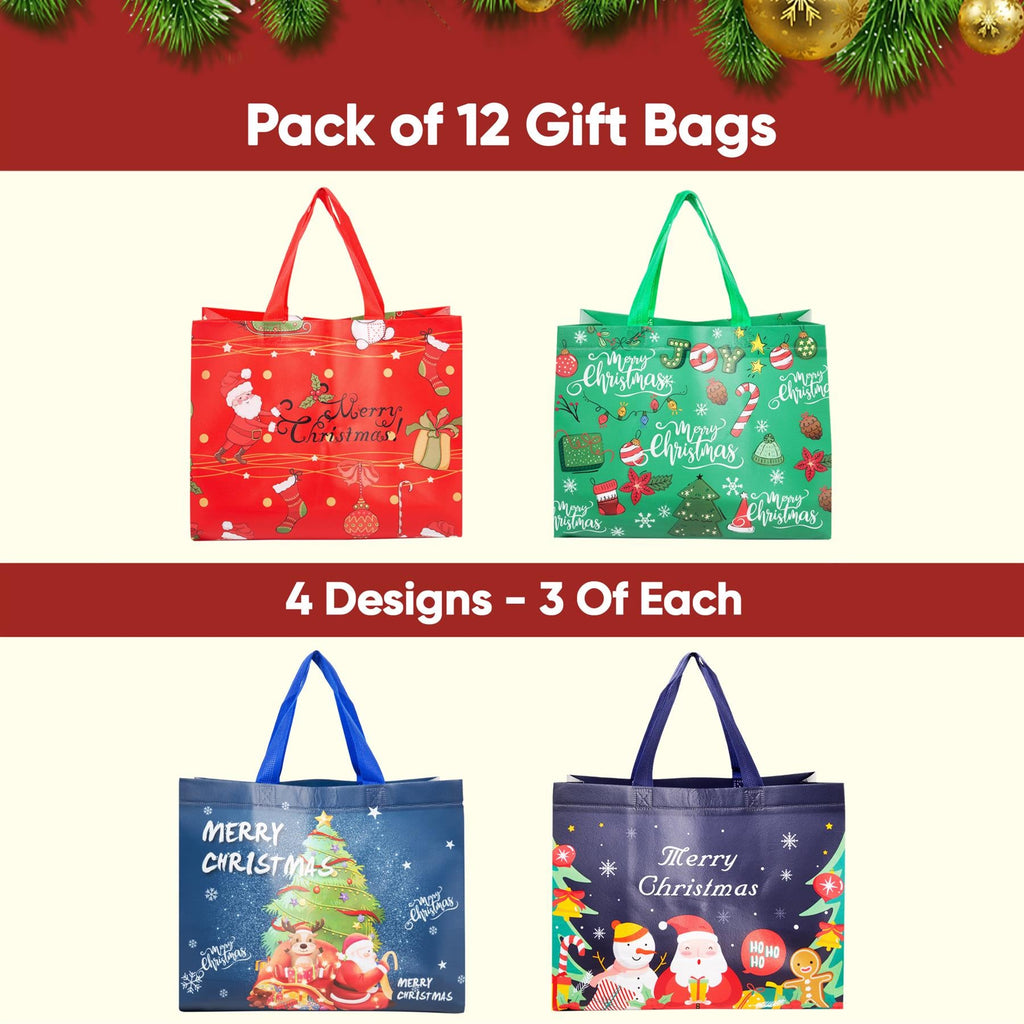 Christmas Gift Bags 12 Pack Tote Bag Non Woven Fabric Gift Party Present Bags
