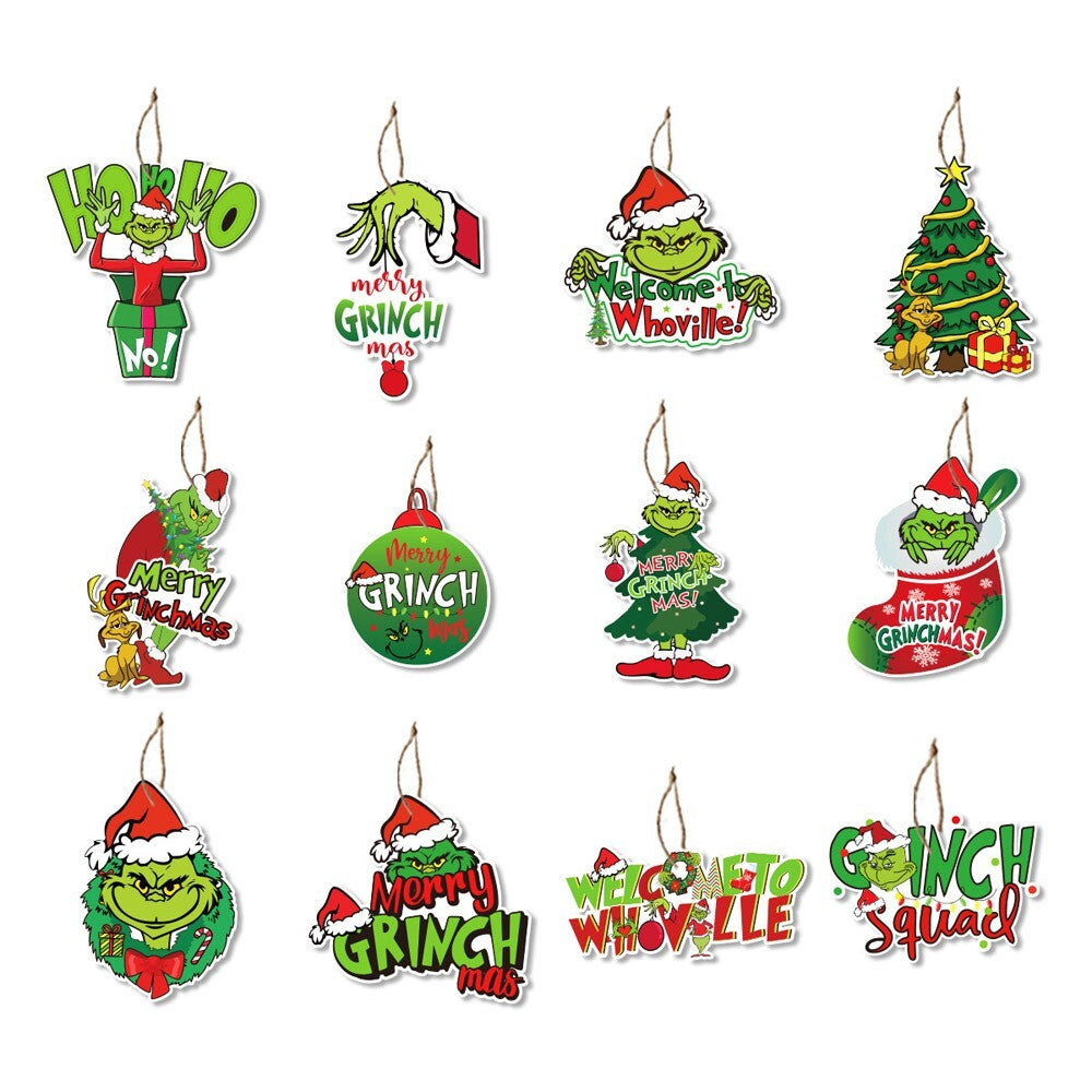 12X Merry Christmas Grinch Ornaments Xmas Tree Hanging Decoration Figure Pendant