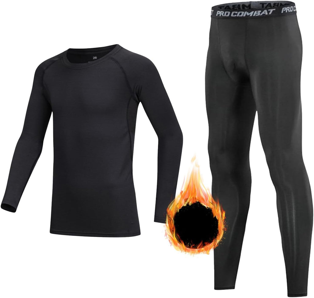 Kids' Boys Base Layer Set Thermal Sports Underwear Gym Athletic Shirt Tights Top & Bottom Sets
