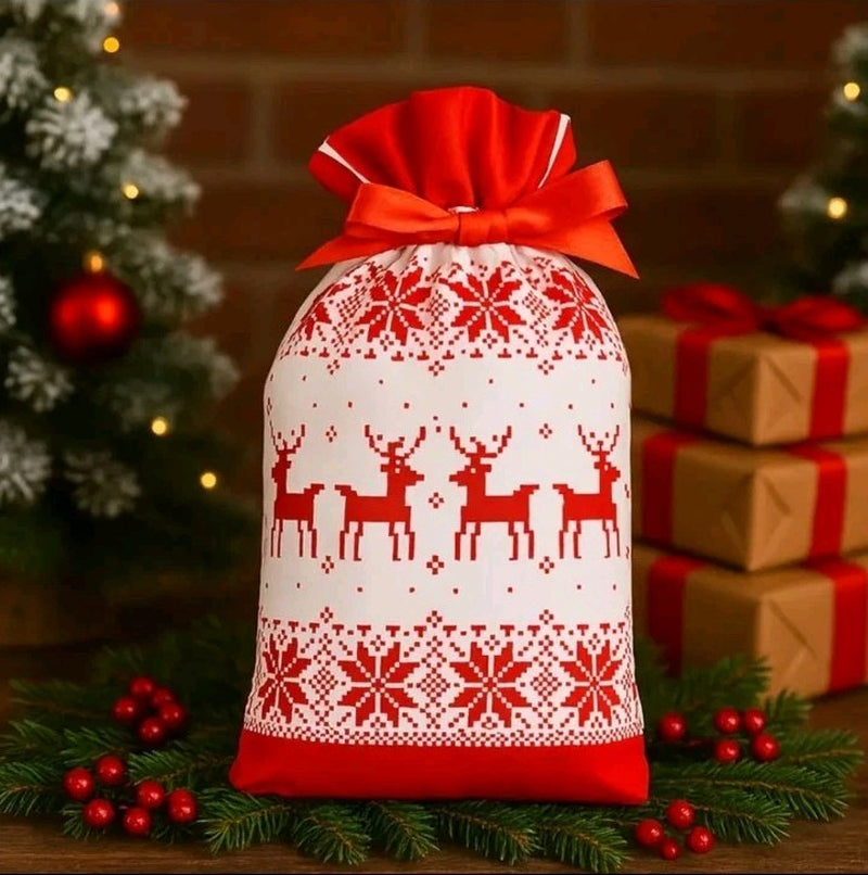 10X Christmas Gift Bag Candy Party Santa Sack Sweet Treat Drawstring Goody Bag
