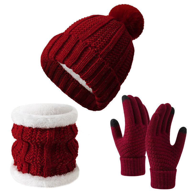 Womens Girls Thick Knit Hat Scarf and Touchscreen Gloves Set Knitted Winter Gift