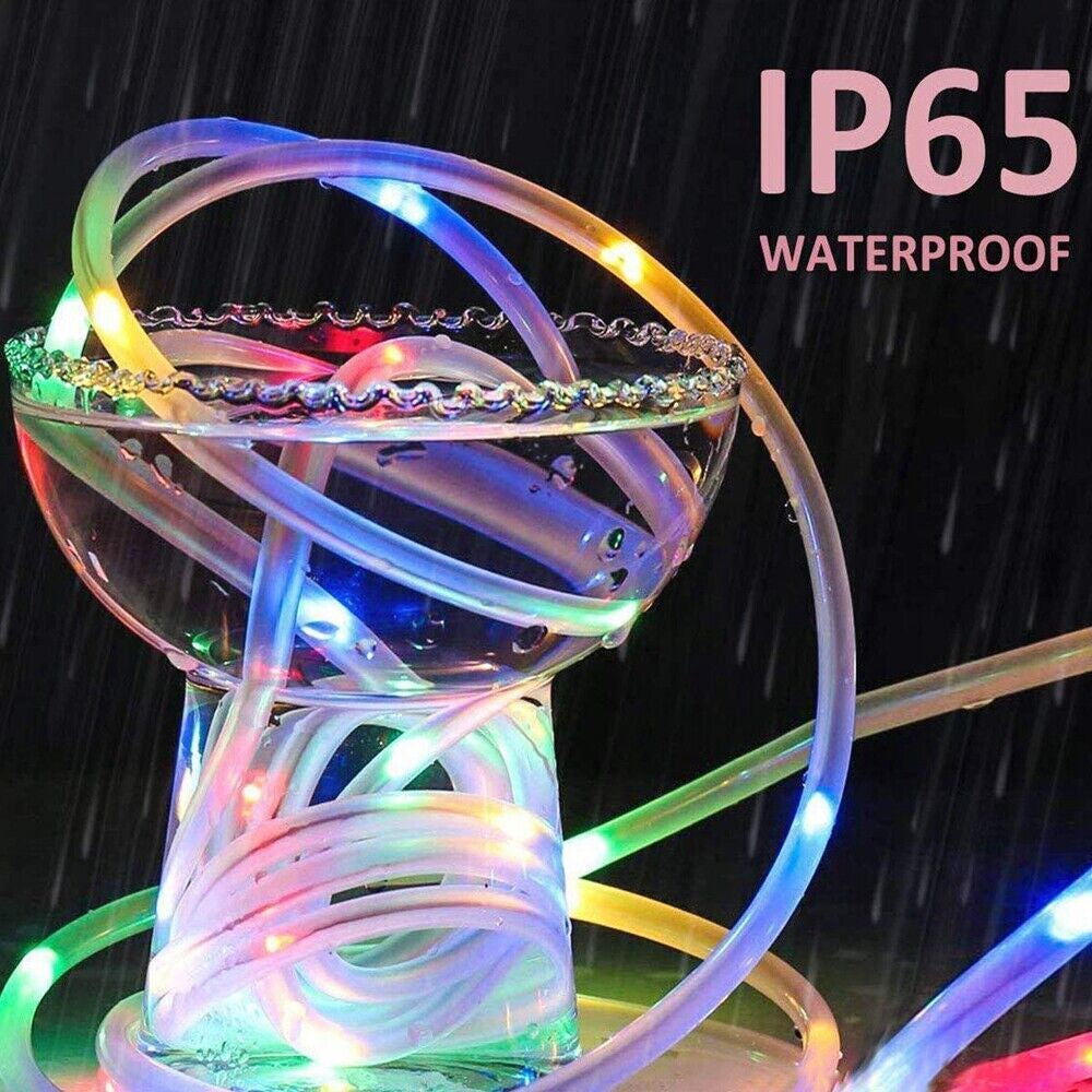 12M 100 LED Solar Rope Tube String Fairy Lights Strip Waterproof Garden Outdoor