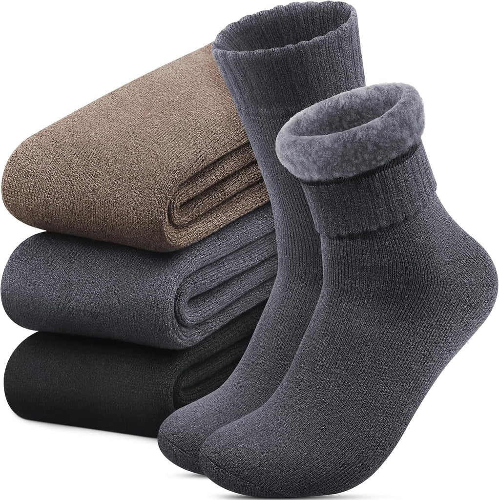 Thermal Socks for Men 7-13, Thick Winter Socks Mens, Soft Chunky Warm Classic Pure Hiking Walking Boot Crew Socks, 3 Pairs