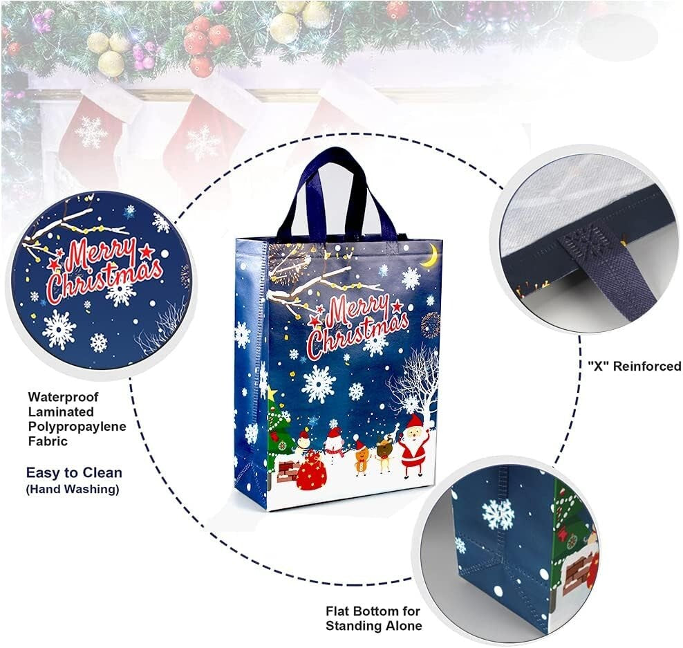 4 Pack Christmas Reusable Grocery Bag,Large Tote Bag with Handle, Gift Present