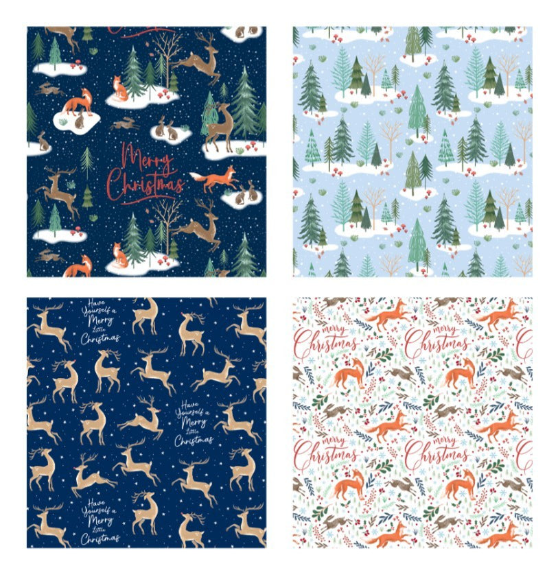 4 Rolls Christmas Gift Wrapping Woodland Paper 4M X 70Cm Roll 16 Metre