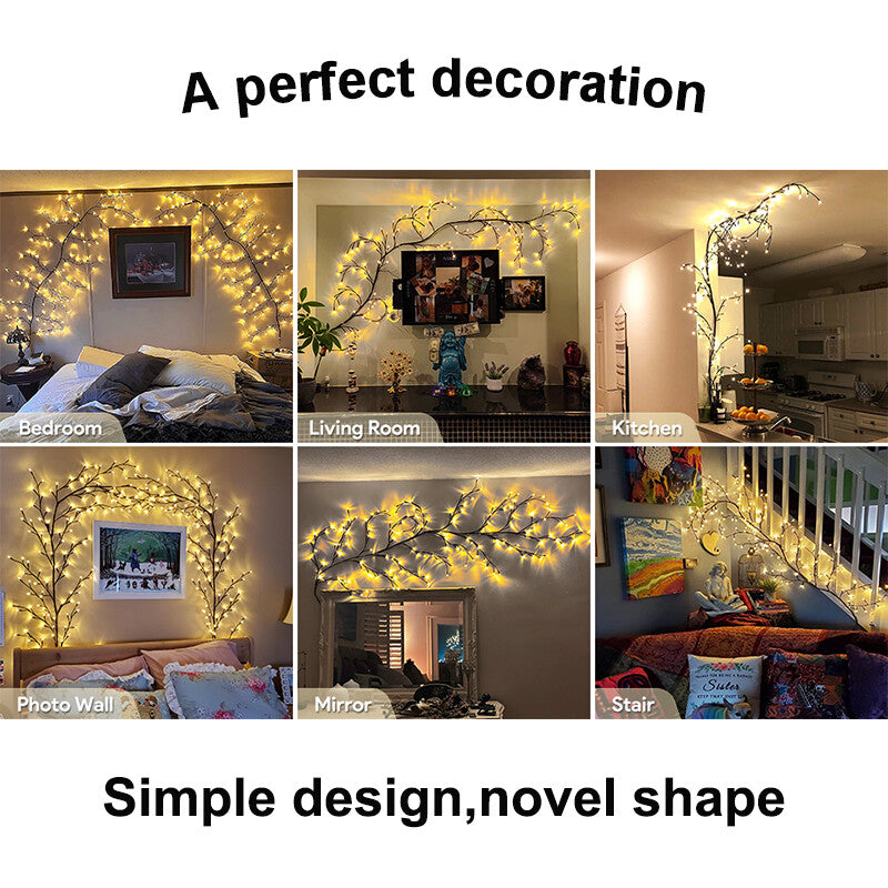 144LED Wall Tree Enchanted Willow Vine Lights Bendable Branch USB Fairy Lighting
