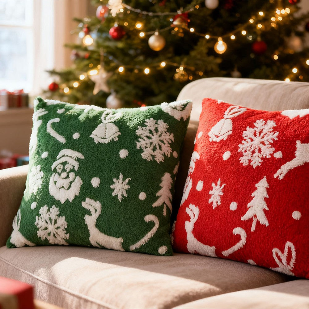 UK Christmas Santa Snowflake Cushion Plush Pillow Case Christmas Home Decor 2PCS