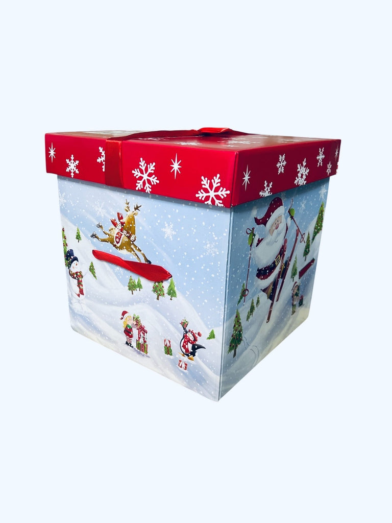 Christmas Eve DIY Large Gift Box with Lid & Bow, Cute XMAS Prints Flat Packed