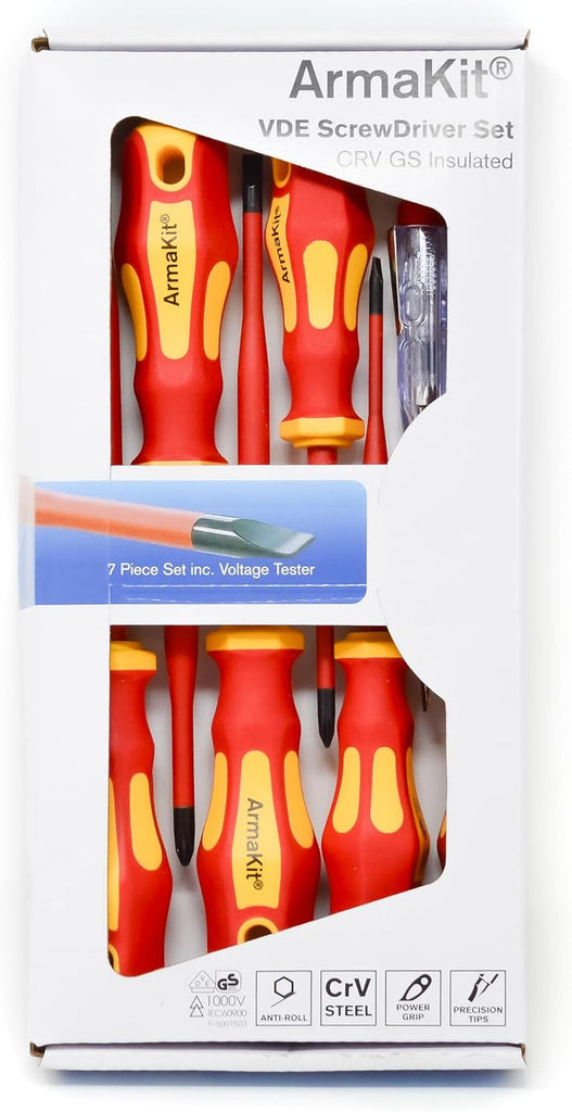 VDE Electrical Screwdriver Set - 7 Piece Insulated Terminal Kit Tested and Certified to IEC60900 1000V (AKVDE-7)