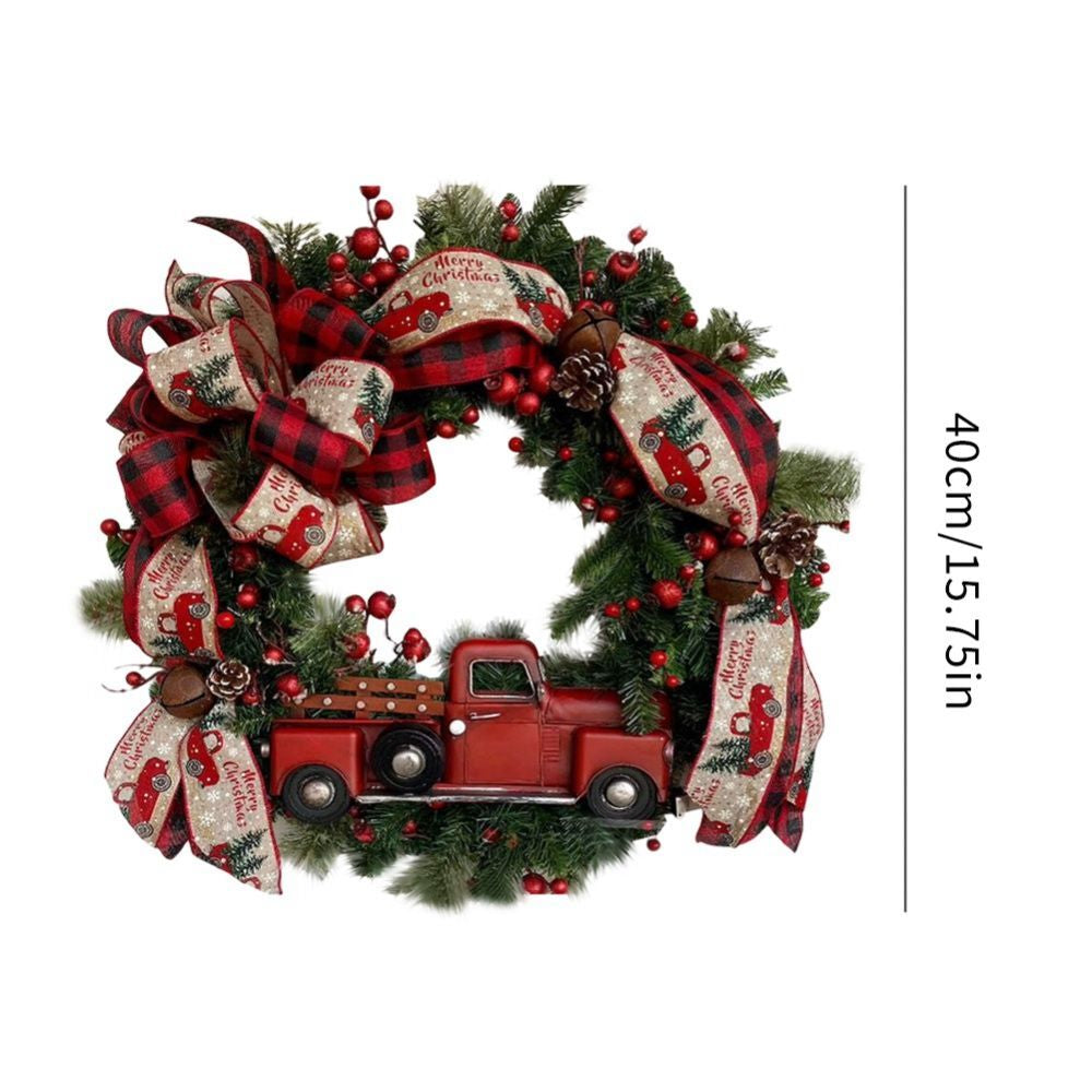 Christmas Wreath Artificial Pinecone Red Truck Car Bowknot Berry Garland