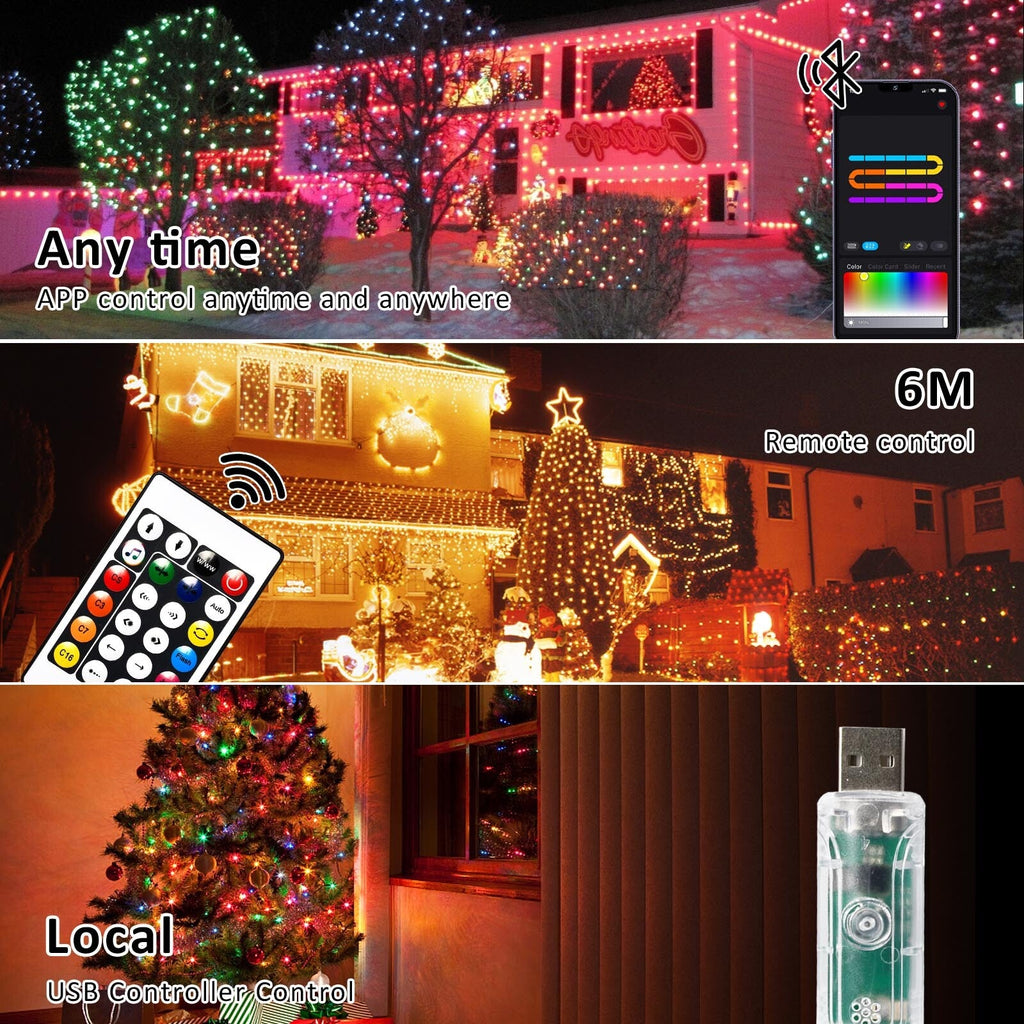 10M 15M SMART RGBIC LED FAIRY STRING LIGHT REMOTE BLUETOOTH APP USB WATERPROOF