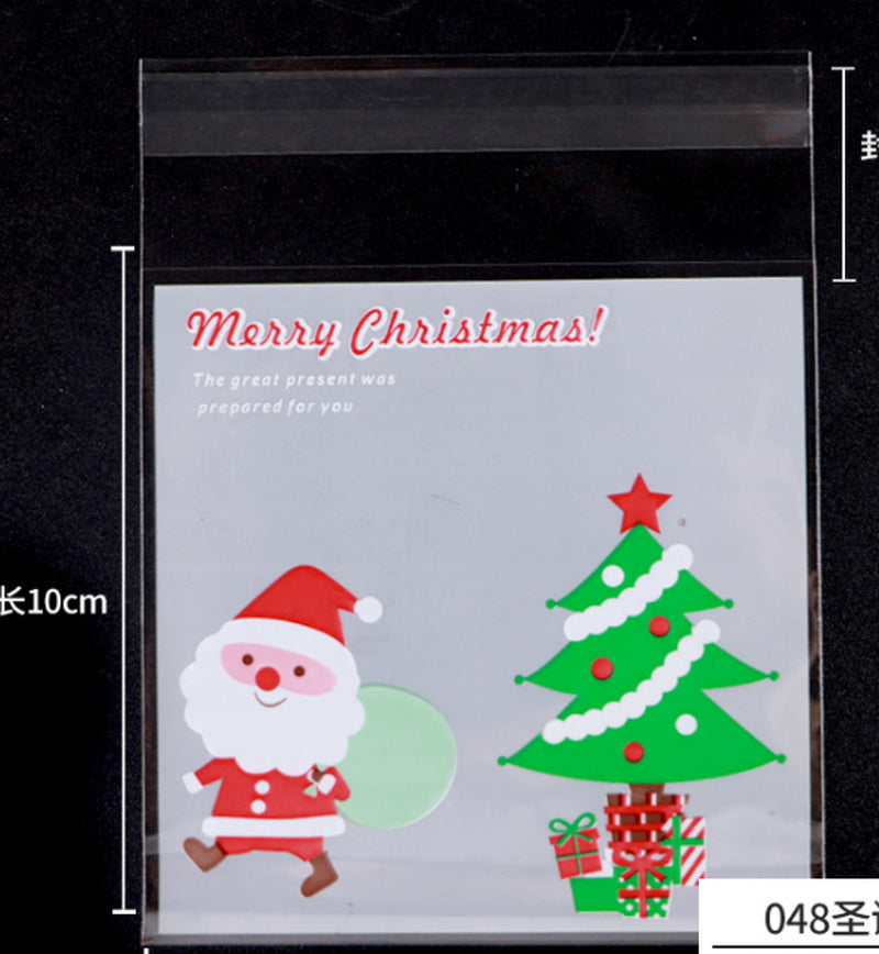 New Christmas 100Pcs Self Adhesive Bag Cookie Candy Gift Packaging Bags 10X10Cm