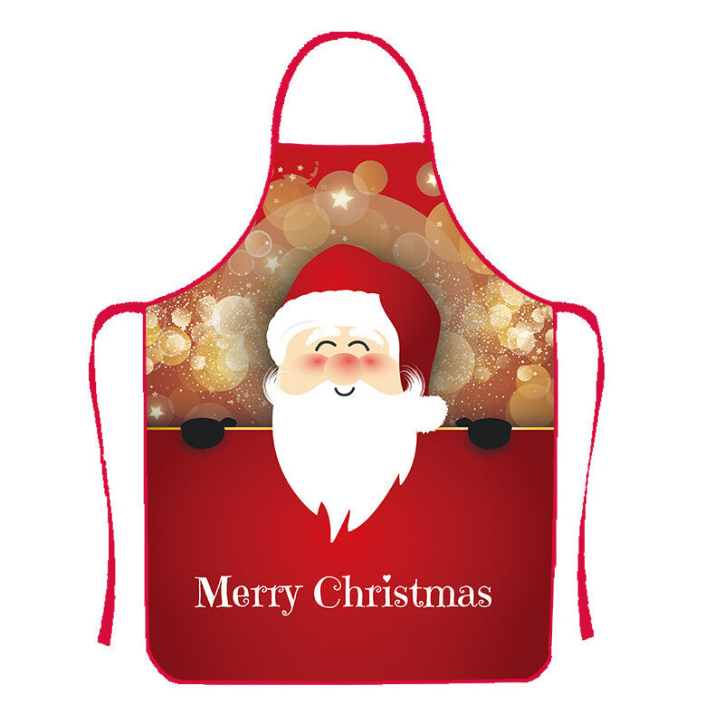 Women Men Christmas Print Apron Kitchen Restaurant Cooking Work Bib Apron Party