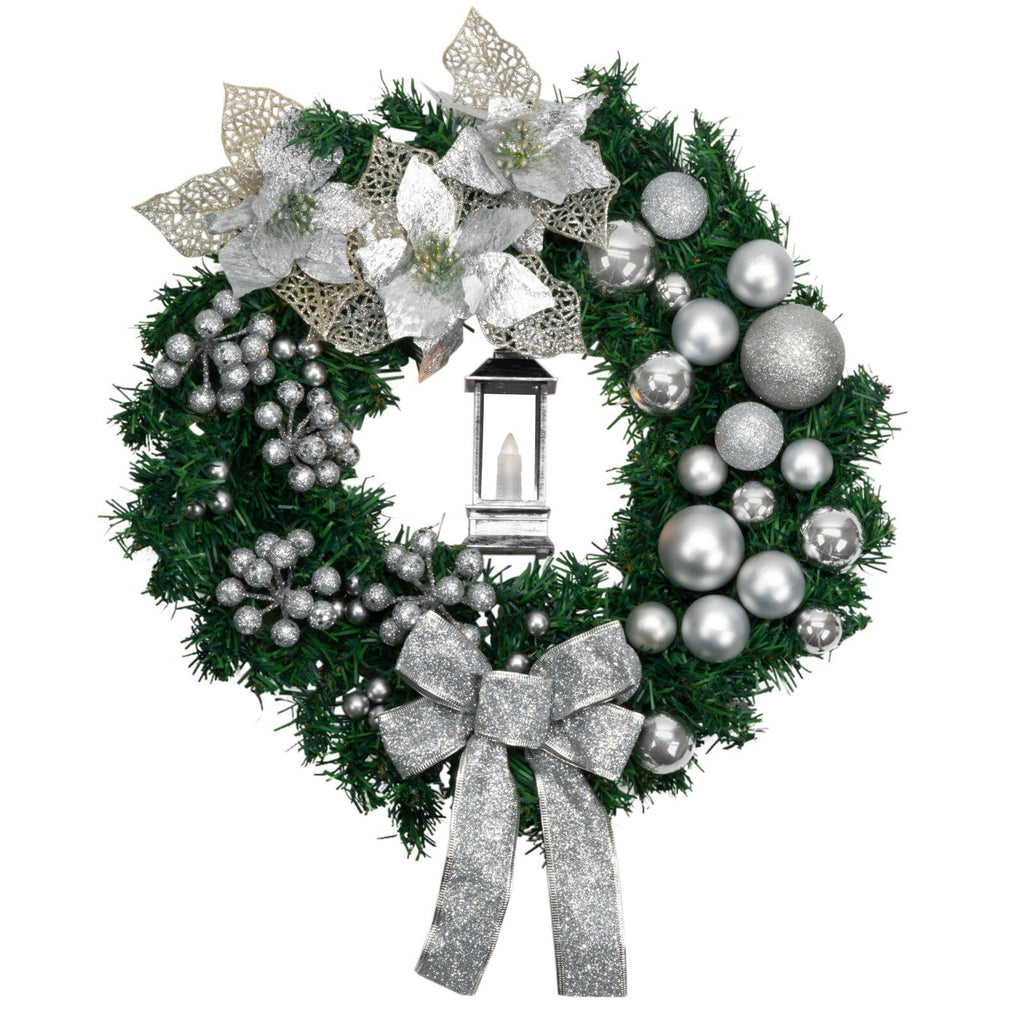 Artificial LED Christmas Wreath Pine Green Decorative Hanging Xmas Door 40Cm Bow