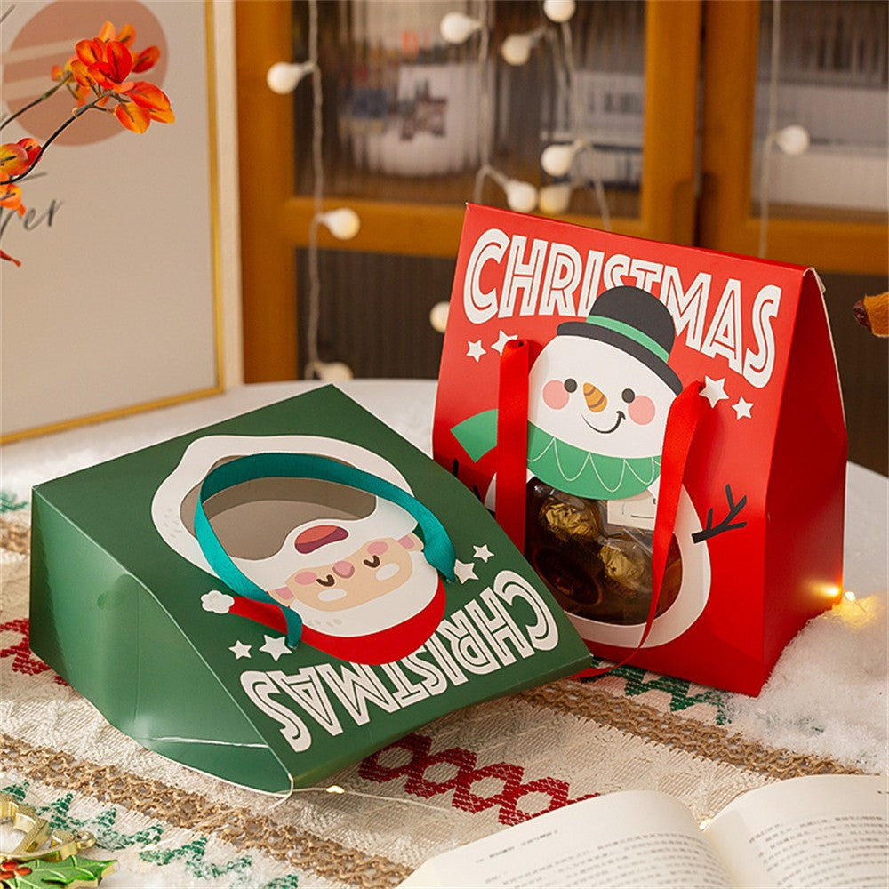 Christmas Santa Window Paper Box with Handle Candy Cookie Gift Packaging Bags