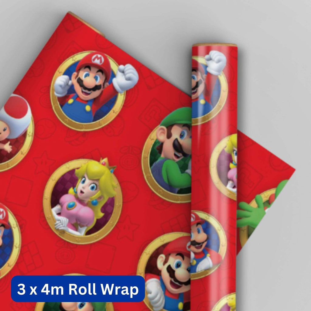 Wrapping Paper Super Mario Bros Kids Birthday Gift Wrap 3 X 4M Roll