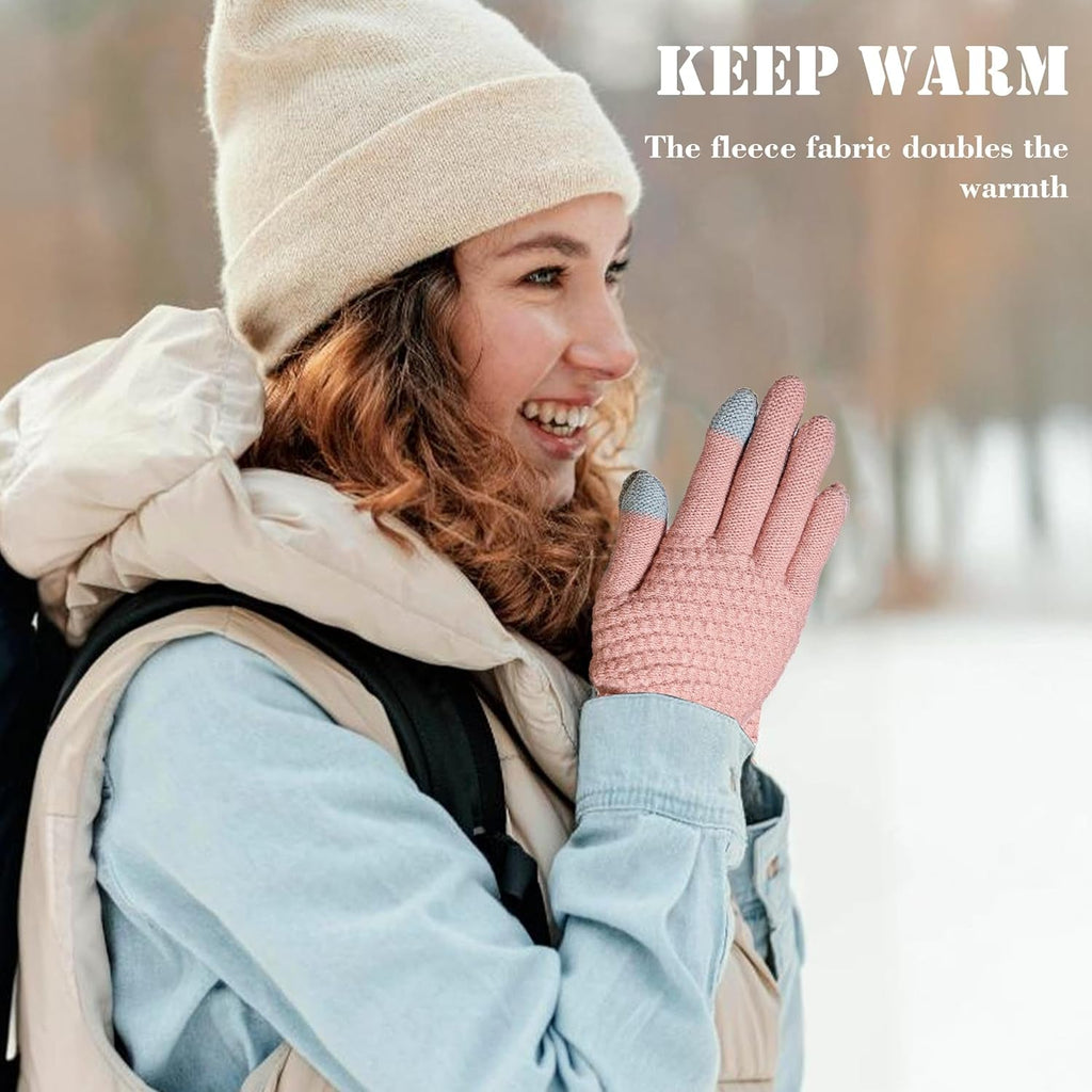 Women Winter Gloves, Warm Soft Touchscreen Gloves Thermal Knit Fleece Lined Glove Elastic Cuff Womens Gloves for Cold Weather