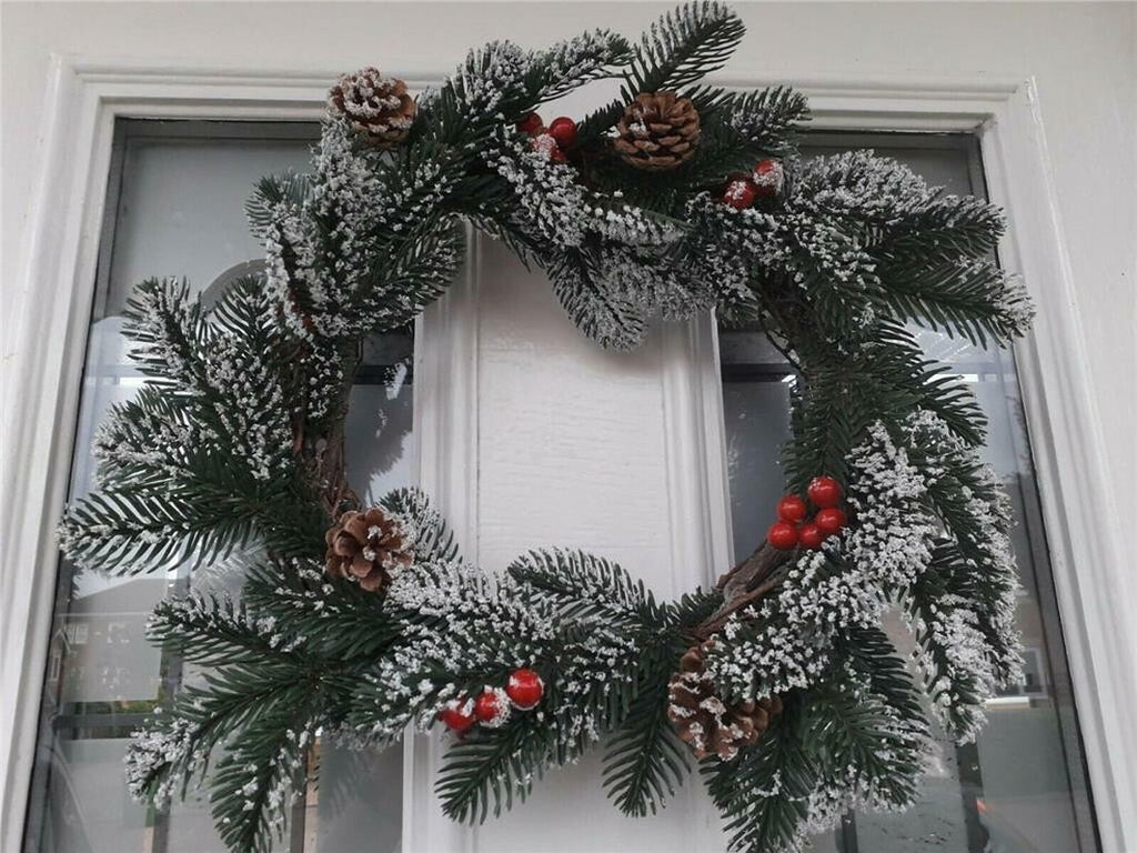 Christmas Wreath Xmas Decorations Door 35Cm PE Snowy Pine Cone & Berries 514092