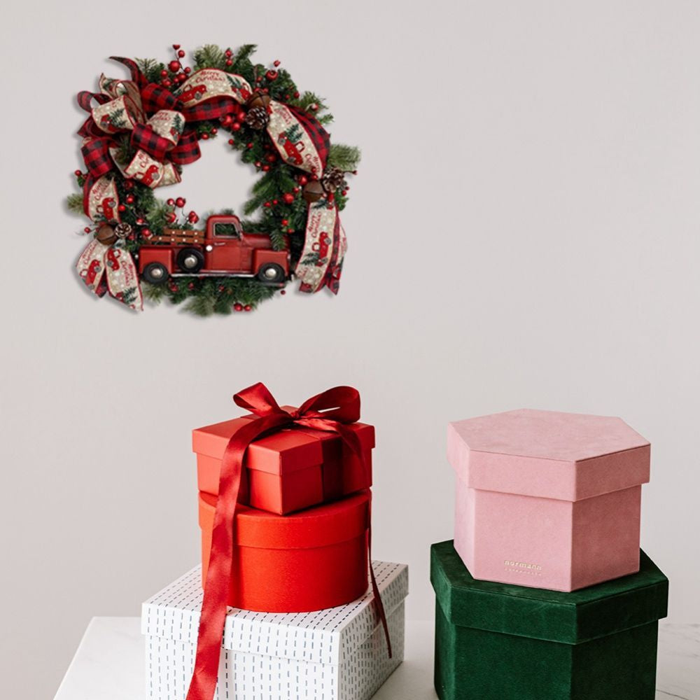 Christmas Wreath Artificial Pinecone Red Truck Car Bowknot Berry Garland