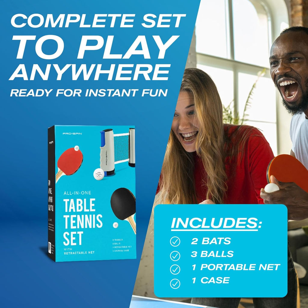 Portable Table Tennis Set | Premium All-In-One Kit with Retractable Table Tennis Net for Any Table, Bats, 3-Star Ping Pong Balls & Storage Case | Great Gift & Indoor/Outdoor Game