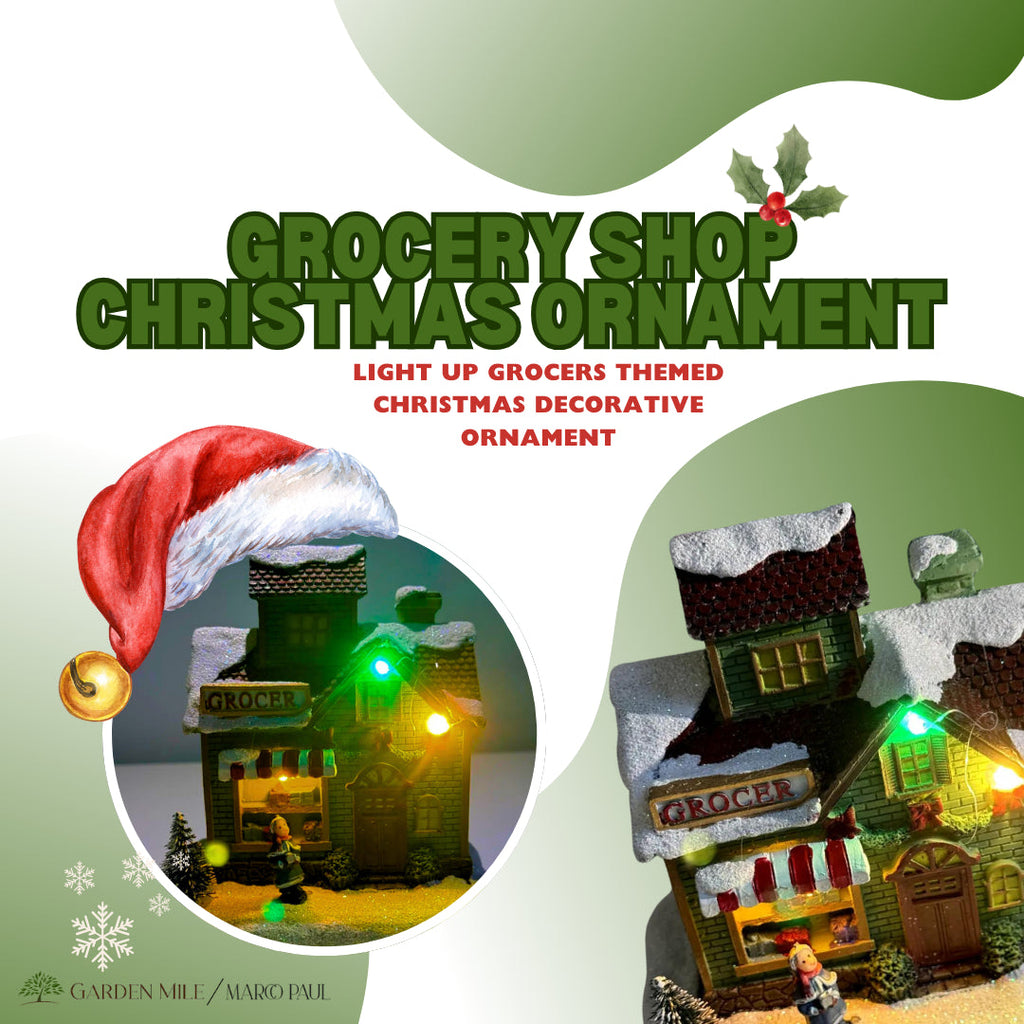 Christmas Village Scene Decoration Ornament LED Grocer Light up Xmas Home Decor