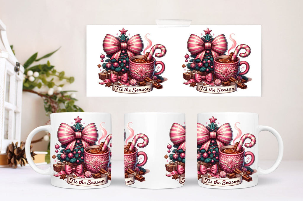 Retro Christmas Tis the Season Mug Gift 11 Oz Ceramic Hot Chocolate Coffee Tea