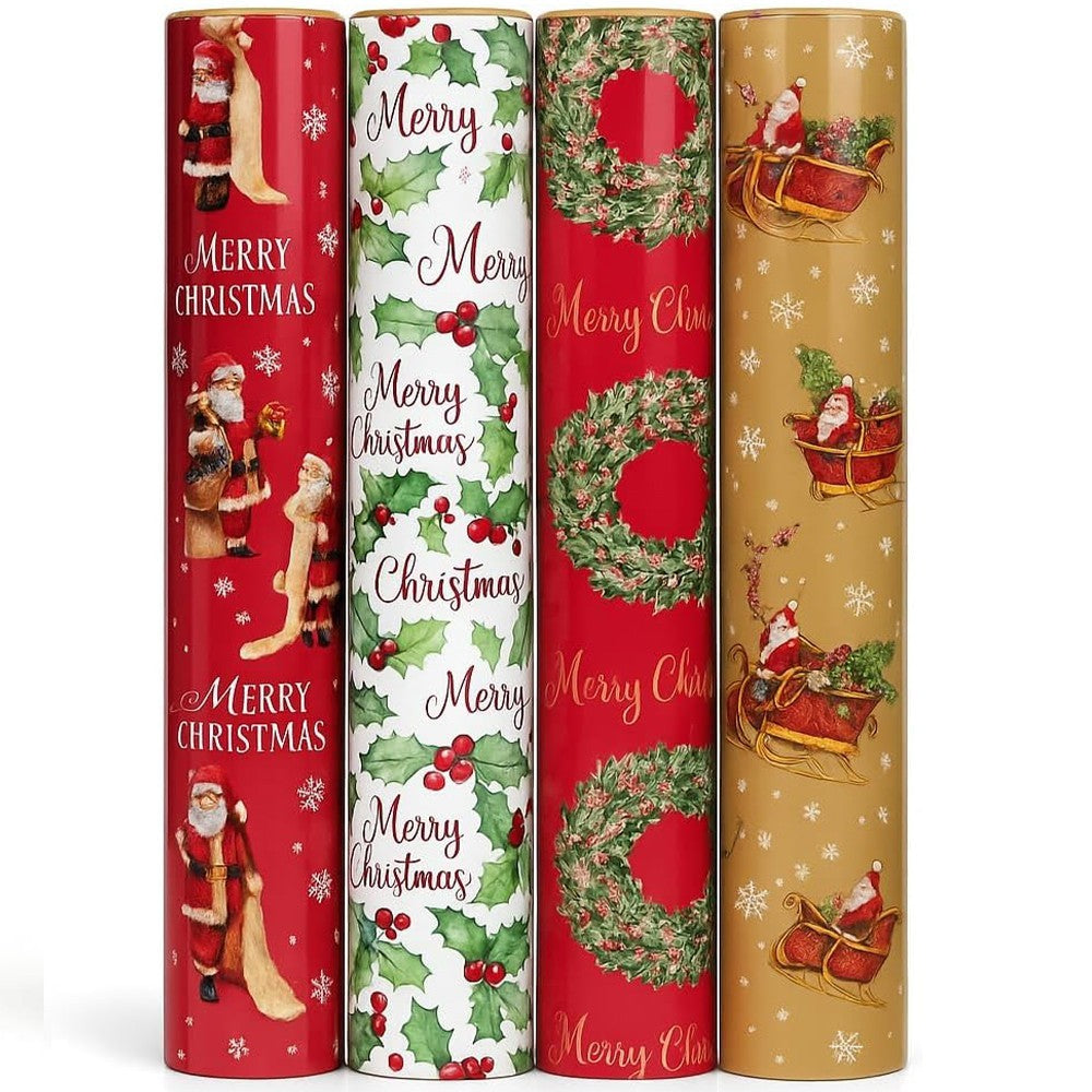 Christmas Wrapping Paper Roll 4 Pk Cute Traditional Contemporary Festive Design