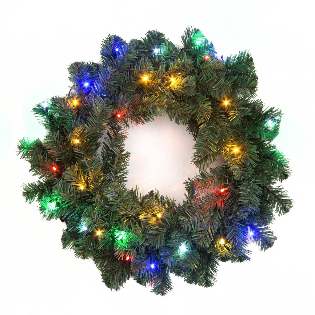Christmas Wreath Pre Lit Green Artificial Bushy Alaskan Pine Home Decor 55CM