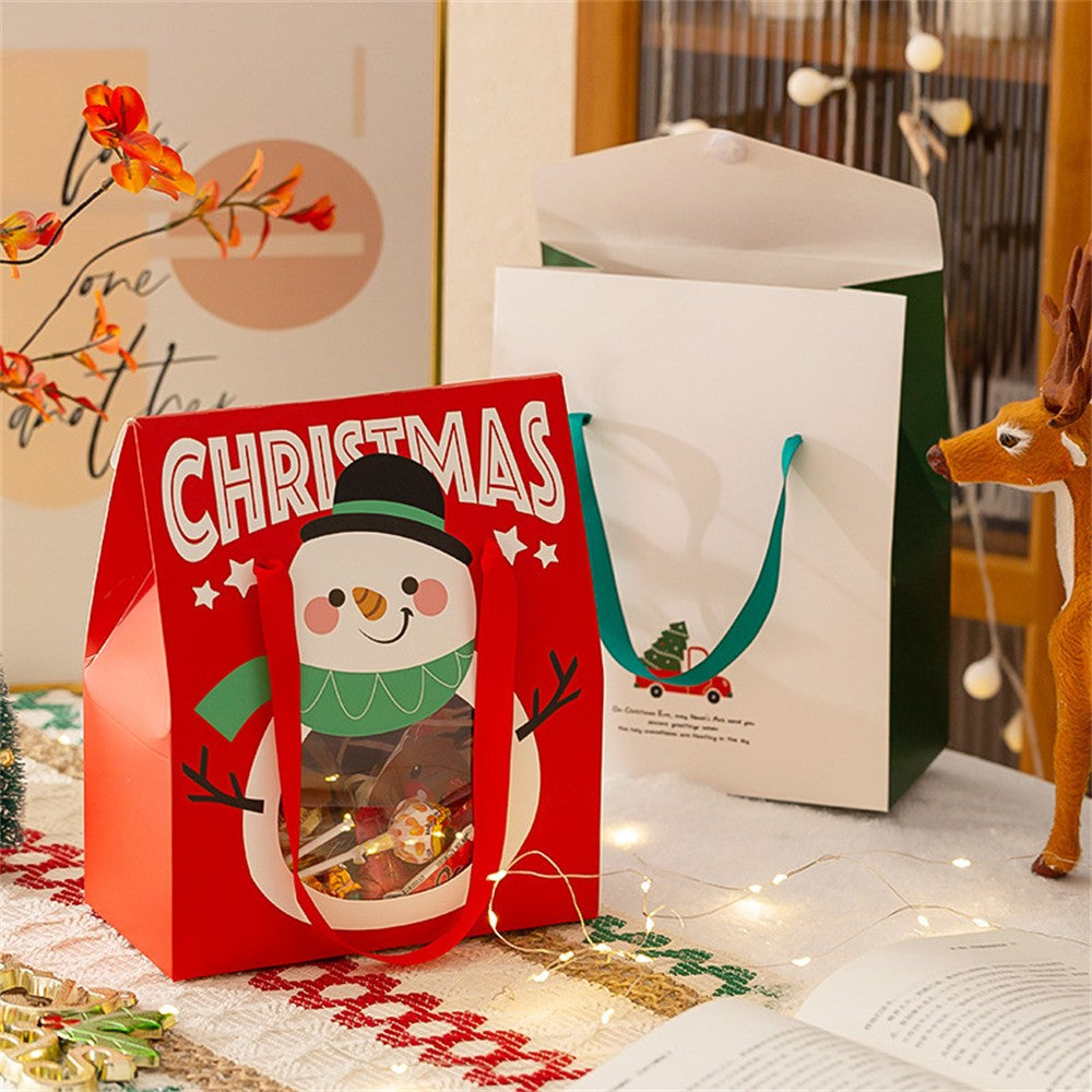 Christmas Santa Window Paper Box with Handle Candy Cookie Gift Packaging Bags