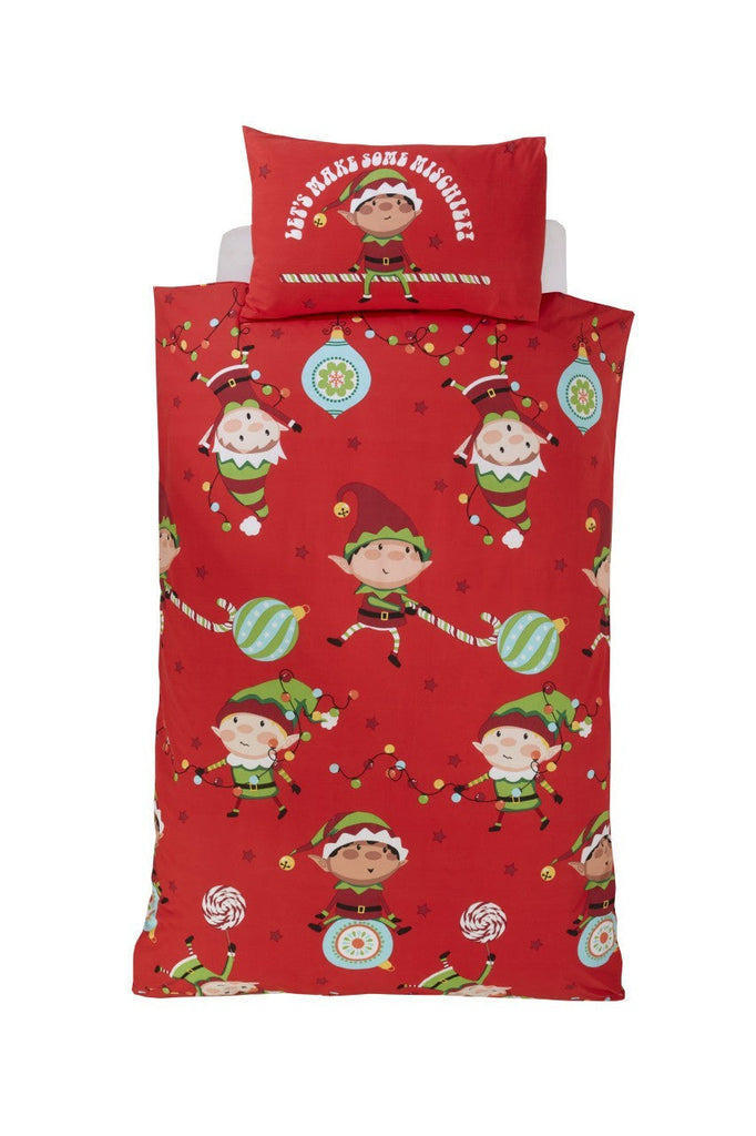 Naughty Elves Xmas Childrens Single Duvet Quilt Cover Bedding Set
